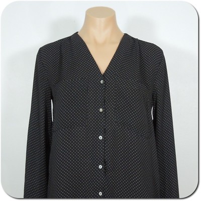 H&M Blouse size 2 Womens Polka Dot V-Neck Low High Button Front