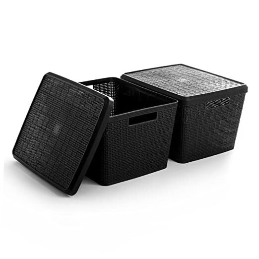  Plastic Storage Baskets with Lids, Large 2 Pack THE JUTE