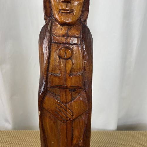 Hand Carved Wood Folk Art Statue Religious Carving King Knight Antique Pine 19” - Picture 3 of 9