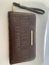 STEVE MADDEN: Dark Brown logo zip around WALLET - WRISTLE.