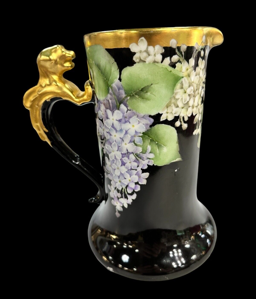 ANTIQUE MARTIN FRERES LIMOGES FRANCE HAND PAINTED PITCHER W/ GOLD