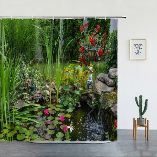 Cottage Garden Pond Shower Curtain 3D Outdoor Garden Fence Scenic eBay