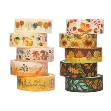 Washi Tape Set 10 Rolls - Leaves Pumpkin Sunflower Fall Decorative Tape for Bull