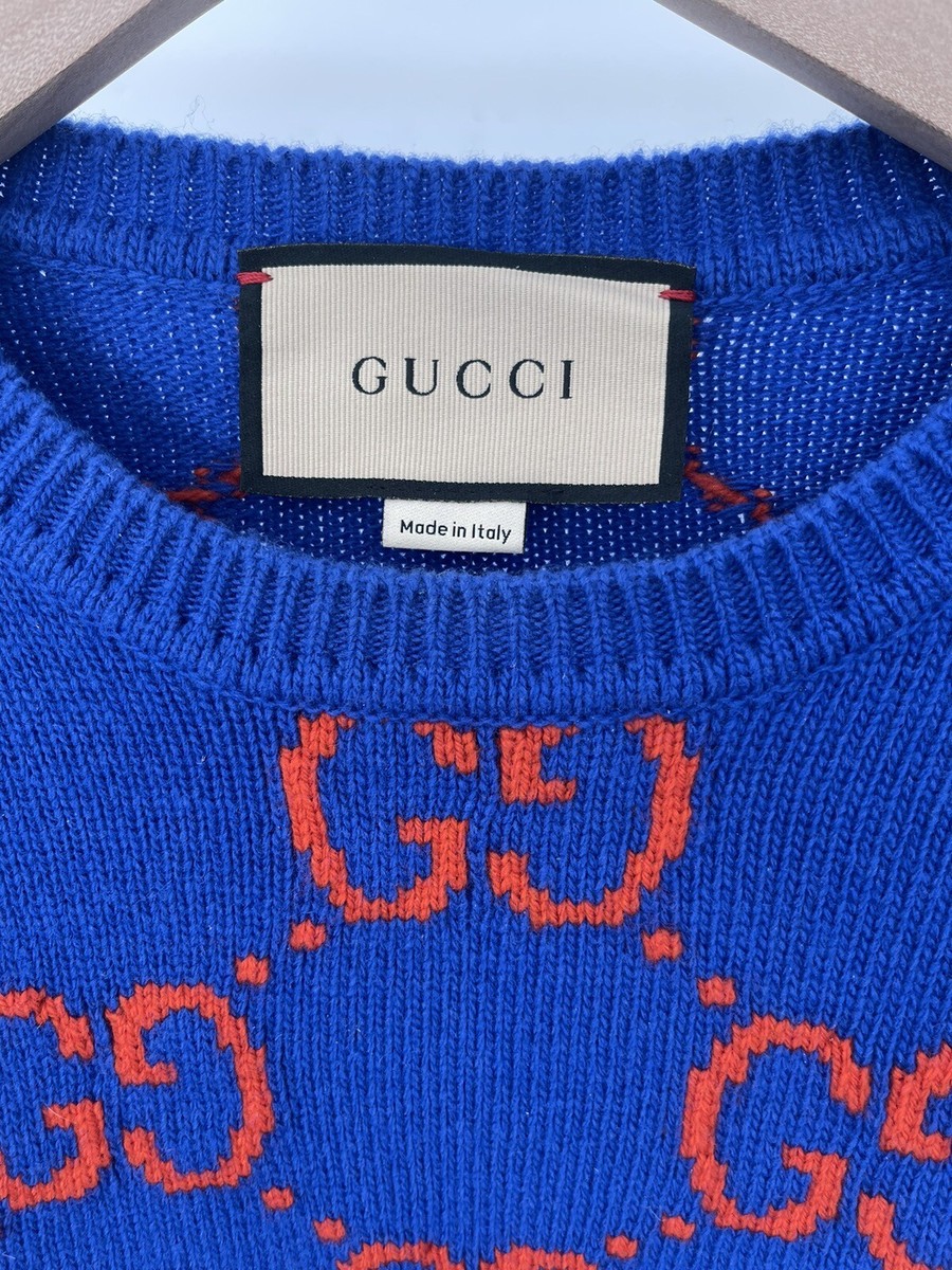 Gucci GG Knit Sweater Blue Orange Never Worn Never Washed