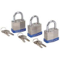 3 Piece 1-1/2 Keyed-alike Padlocks Each Key Opens All Three Steel-plate Padl... on sale 3 Piece 1-1/2 Keyed-alike Padlocks Each Key Opens All Three Steel-plate Padl... on sale