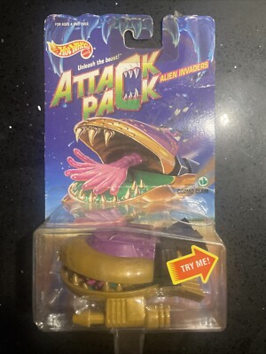 Vintage Hot Wheels Attack Pack Alien Cosmo Invaders Clam Fahrzeug Auto Spielzeug kartoniert