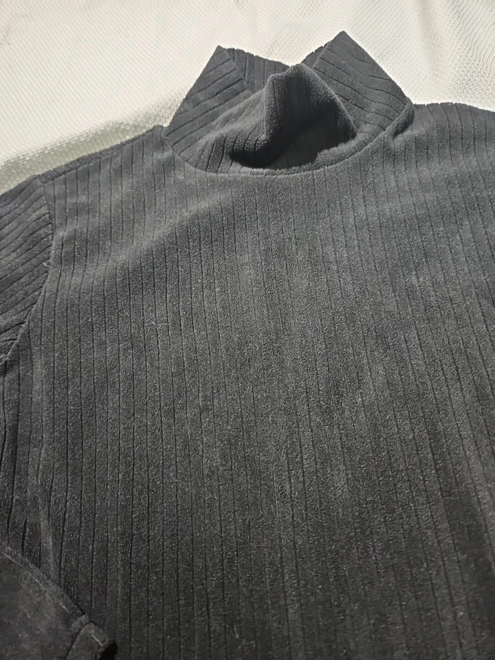 Uniqlo Sweater Youth Girls Size 14-16 160 Black Ribbed Velour Knit Mock Neck Top - Image 2 of 4