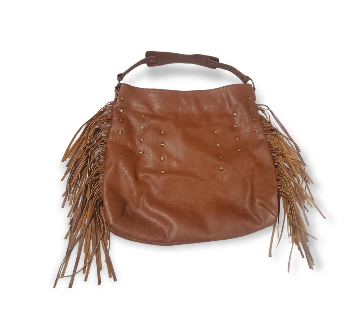 Brown Vegan Leather Vintage Fringe Bag Tassels Crossbody Bucket