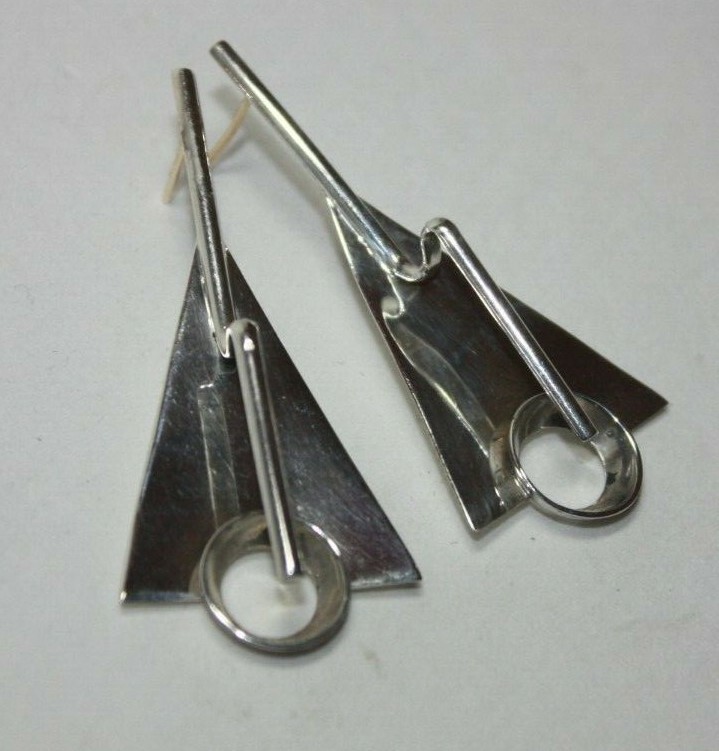 Handmade Sterling Silver Triangular Modernist Stu… - image 1