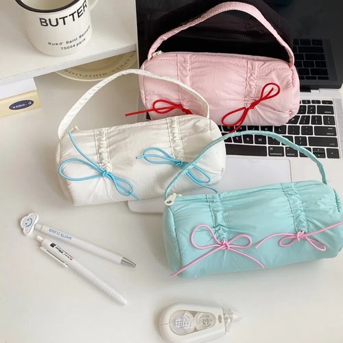 Desktop Storage Bow Stationery Bag Handheld Bow Pencil Pouch Office