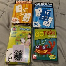 LOT OF 4 KIDS GAME CARDS-MATH TIME FLASH CARDS AND GO FISH
