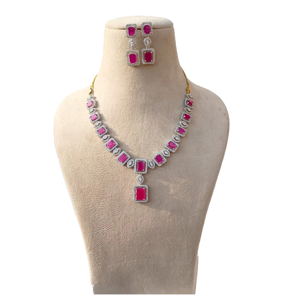 Premium Ruby Necklace jewelry, White plated Necklace, South Indian Necklace - Image 2 of 4
