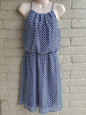 Tacera Petites Dress Blue Gray Porker Dot Dress Lined Size MP