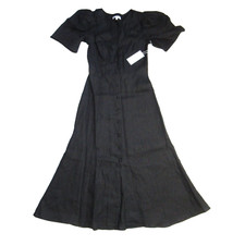 NWT Reformation Newbury in Black Linen Puff Sleeve Midi Shirt Dress 2 $218