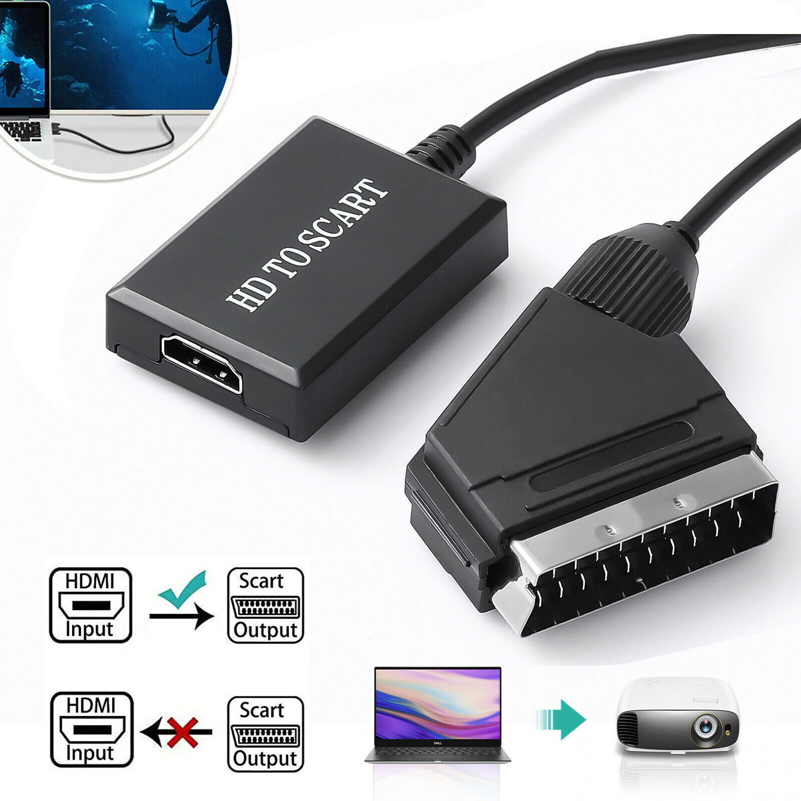 Portable Scart To Converter Video Audio Adapter for HD