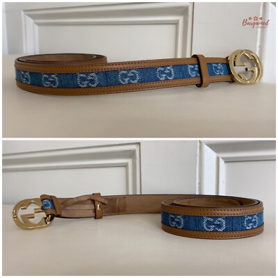 GUCCI ベルト　水色 Gucci Chroma belt with Interlocking G in gradient blue