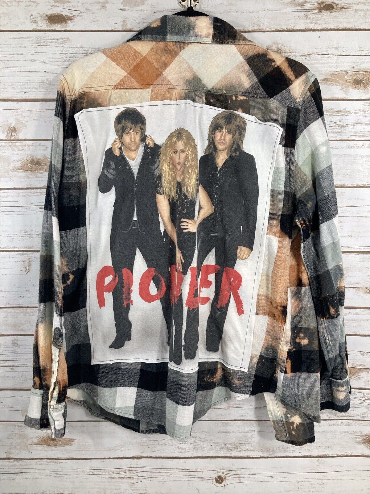 Upcycled Distressed THE BAND PERRY Bleached Flann… - image 1
