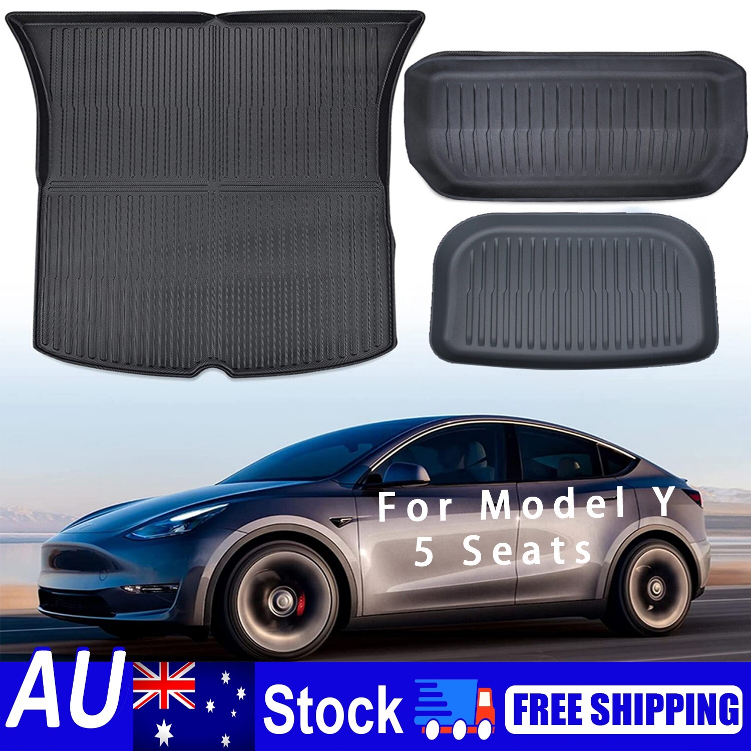 Floor Mats Cargo Liner TPE Trunk Mats For Tesla Model Y 5 Seats 2021-2023