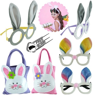 34 cm Frohe Ostern Hasen Gesicht Filz Taschen & Kinder Party Brille Gestell mit Ohren