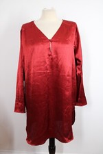 Vtg Cacique Lingerie M Rust Red Crinkle Satin Asian Style Night Shirt Gown