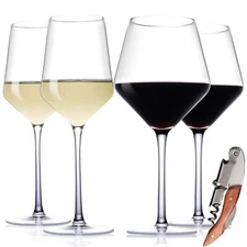 Red and White Wine Glasses Set of 4 with Corkscrew 23oz14oz Hand Blown Crysta...