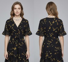 Pretty Little Thing plt black multi floral lace up front detail short dress 10