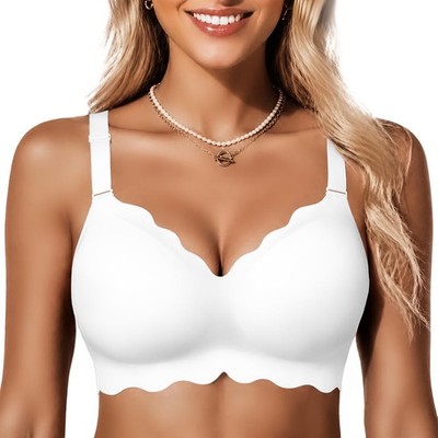 Cocomarts Jelly Bras For Women No Underwire Scalloped Push Up Wireless