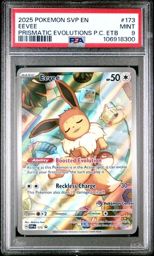 2025 POKEMON PRISMATIC EVOLUTIONS POKEMON CENTER ETB PROMO SVP #173 EEVEE PSA 9