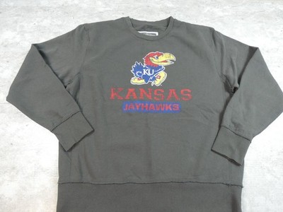 University Of Kansas Sweatshirt MensXL Grey UK Jay Hawks Raw Seems  Pullover