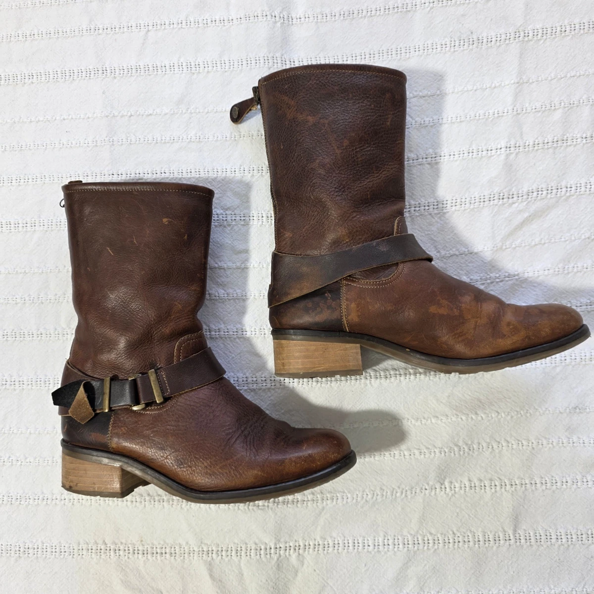 Vintage Made in Italy Brown Leather Mid-Calf Boots Side Zip EU 41 13.5\