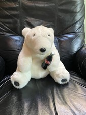 COCA COLA POLAR BEAR WITH COKE Coca Cola BOTTLE White Plush Toy 7" Sitting VTG