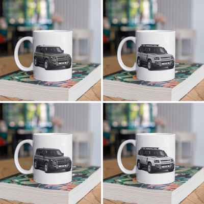 Personalisierter Land Rover Defender 90 Kaffeebecher Geschenk Farbwahl SCHNELLER VERSAND
