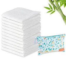 12-Pack Rayon derived from Bamboo Washcloths with Multi-Purpose Clutch Bag, U...