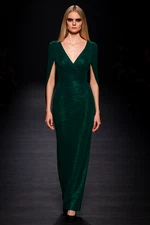 $350 Betsy & Adam "MARISA" LONG CRINKLE DRAPE SLEEVE Gown Modest Jade NWT Sz 8