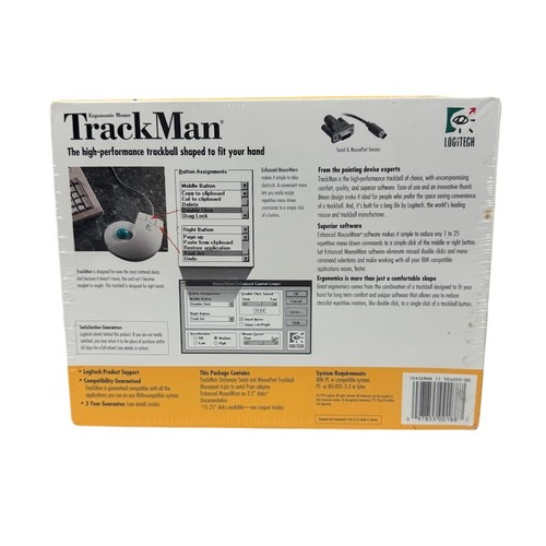 Logitech TrackMan Ergonomic Mouse Model 4095 – Vintage Sealed Serial & MousePort - 第 3/6 張圖片