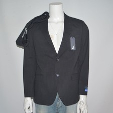 NWT NAUTICA Modern Fit Stretch Black Striped Flat Front 2 Piece Suit 42L 36 x 33
