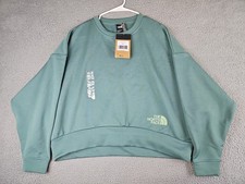 The North Face Women's Oversized Cropped Fleece Crew Sweatshirt Large Green NWT