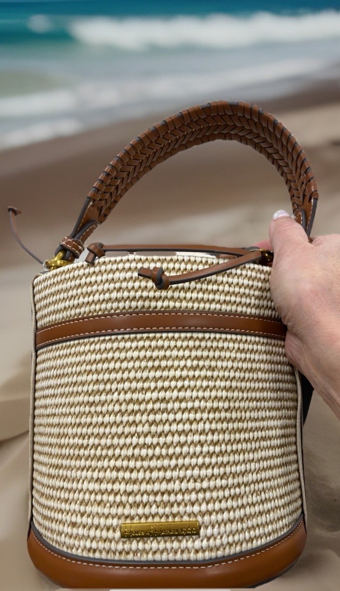 🆕 House of Harlow 1960 Raffia Straw Woven Bucket Bag Crossbody