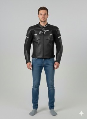 Alphinstars Motorcycle racing leather Jacket- Black and Grey Riding Jacket