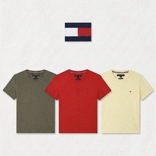 Tommy Hilfiger T-Shirt Set S Unisex Oliv Rot Gelb Baumwolle Kurzarm Logo