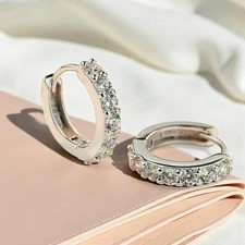 Women's 2Ct Round Lab Created Diamond Huggie Hoop Earring 14k White Gold Plated