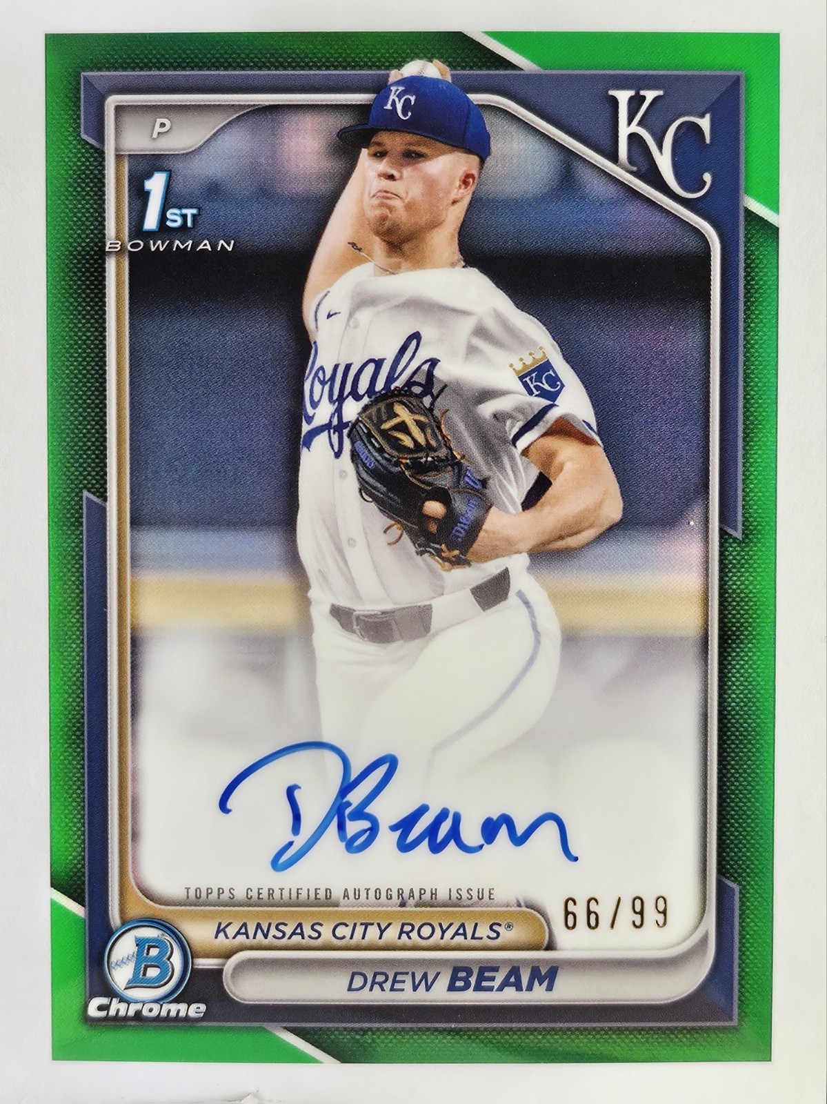 2024 Bowman Chrome Drew Beam #CPA-DB GREEN Refractor Autograph /99  Royals