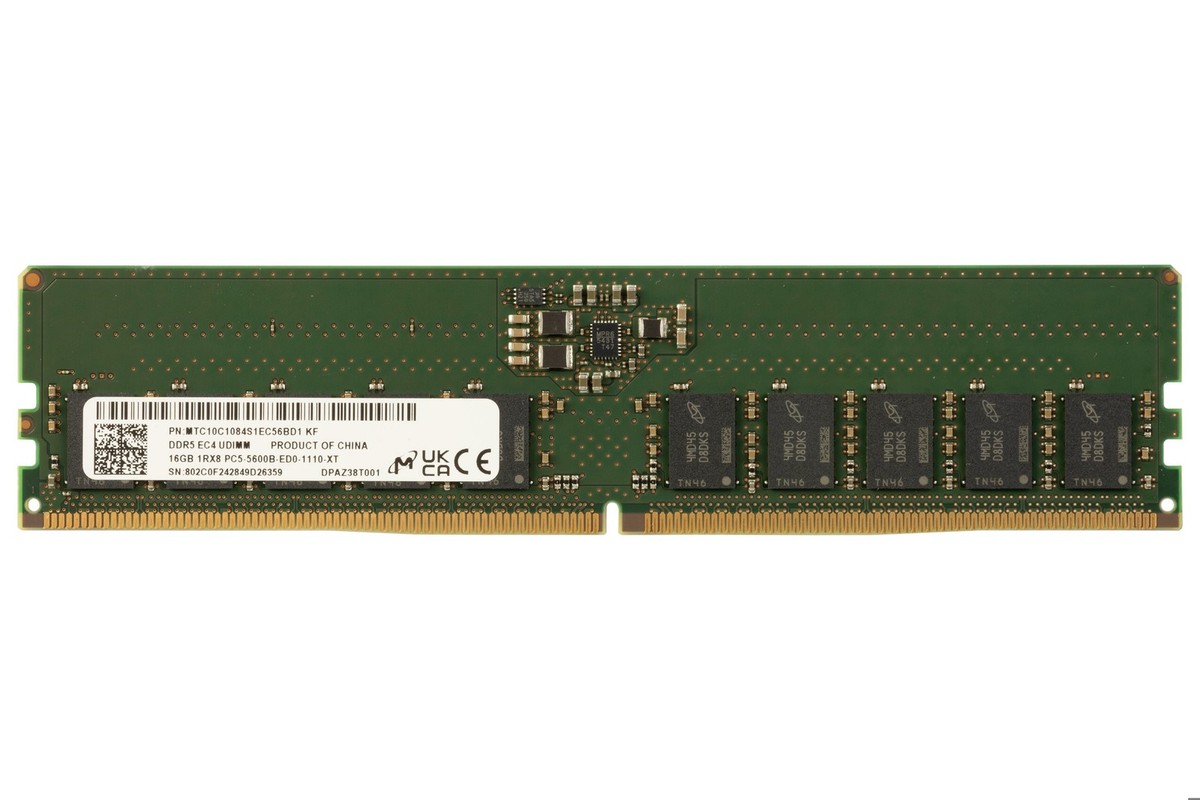 RAM Micron 16GB 1Rx8 PC5-44800 DDR5 UDIMM ECC 5600MHz