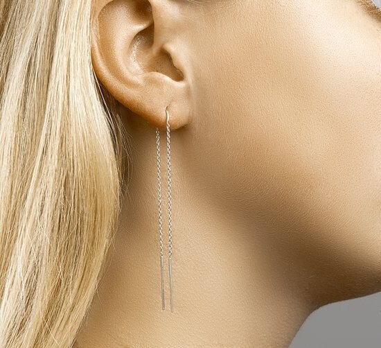 Pendientes de plata 925 para mujer 75 mm modernos brillantes delicados...