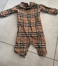 Burberry Baby Beige Check Long Sleeve Babygrow One-Piece 9-12 Months