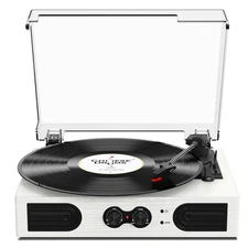 Vinyl Record Player with Built-in Stereo Speakers and Bass Adjust, Vintage 3-...