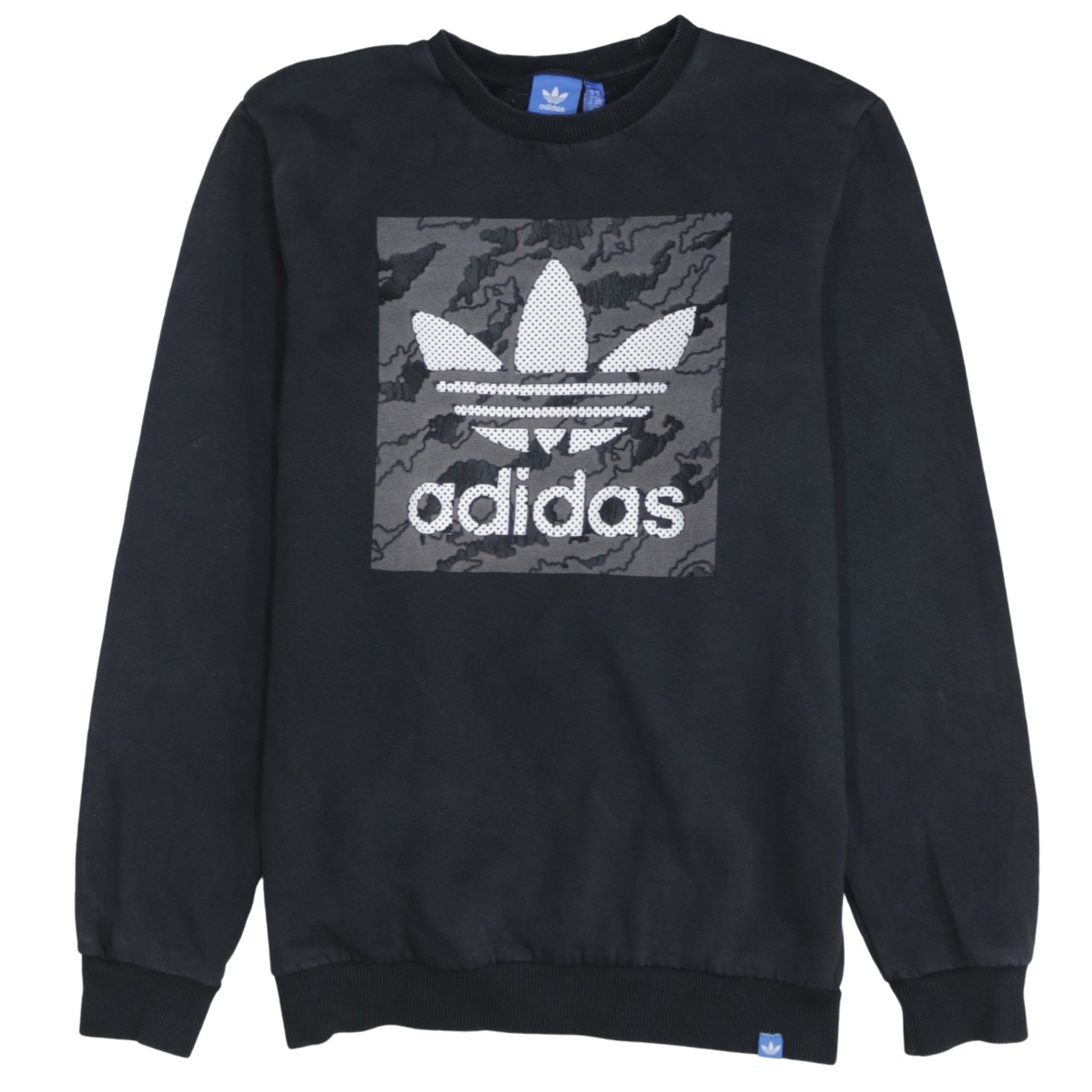 Adidas Mens Sweatshirt Black Camouflage Trefoil Logo Fleece Crew Relaxed Fit M