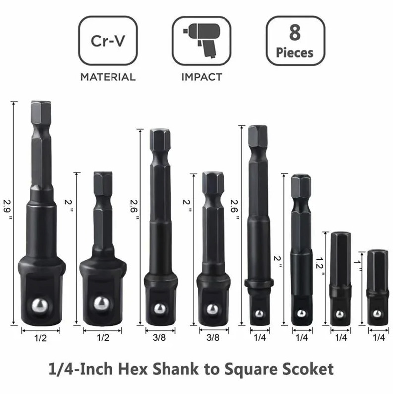 12pcs Impact Socket Adapter & Reducer Set Drill Extension Nut Driver Kit - NEW