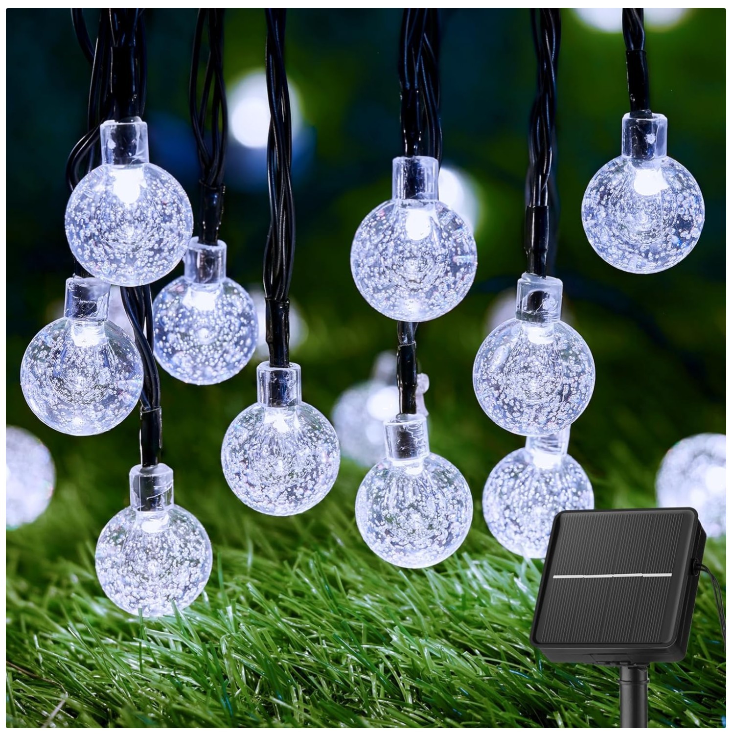 Pure White Solar LED String Lights with Remote 60 LEDs 8 Modes Outdoor