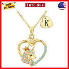 Unicorn Initial Necklaces for Girls Kids Women - 18K Really Gold Filled Unico...